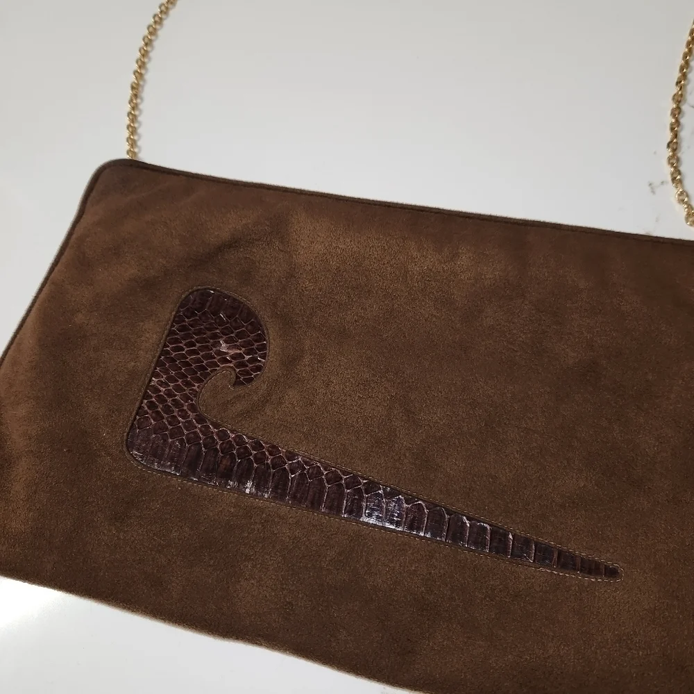 Vintage Pierre Cardin Suede Snakeskin Clutch Envelope Bag - Picture 6 of 11